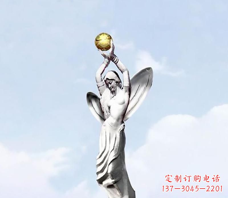 济南精美的不锈钢女人双手捧球雕塑