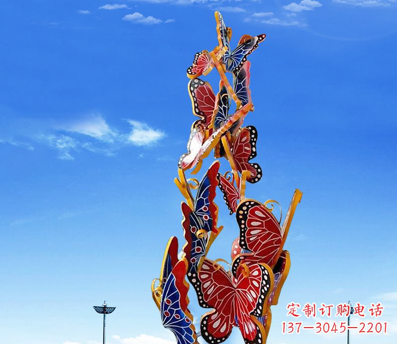 济南广场不锈钢大型彩绘蝴蝶雕塑