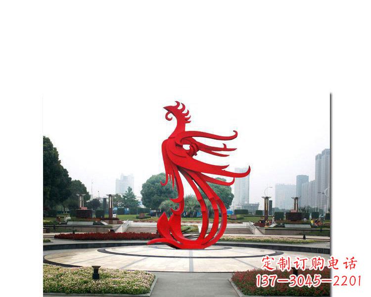 济南古韵雕塑:不锈钢飞翔凤凰雕塑