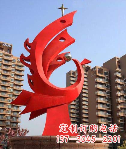 济南广场不锈钢凤凰明珠抽象雕塑