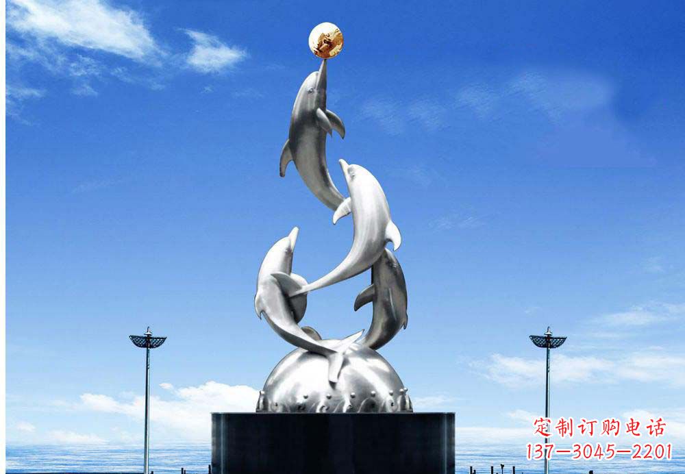 济南广场不锈钢海豚顶球雕塑