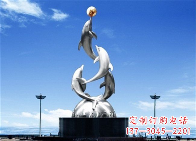 济南广场不锈钢海豚欢腾动物雕塑