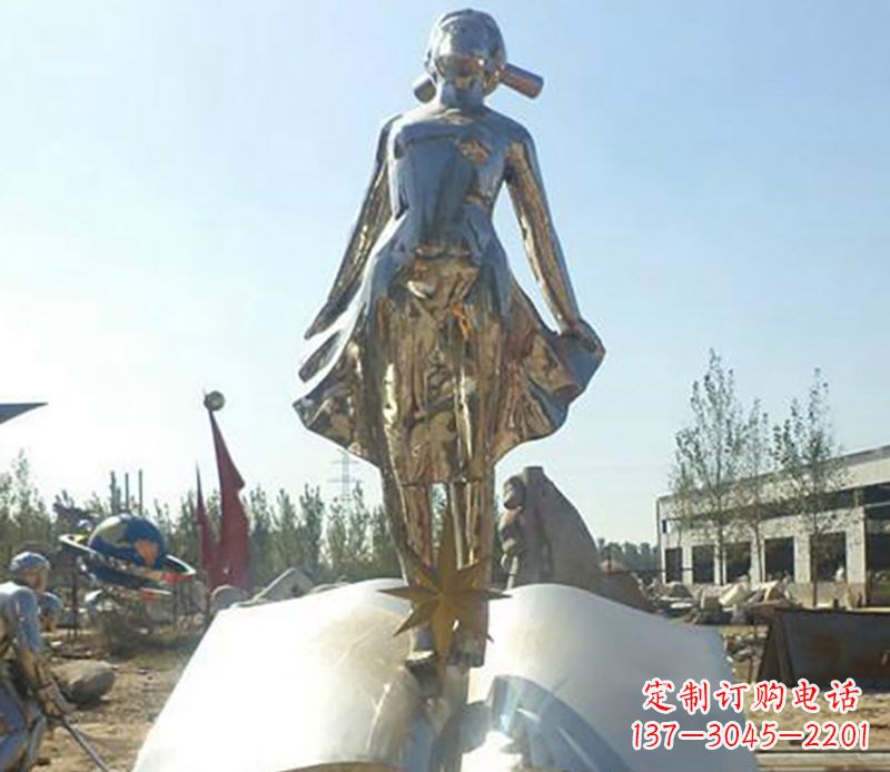 济南广场不锈钢镜面美女人物雕塑