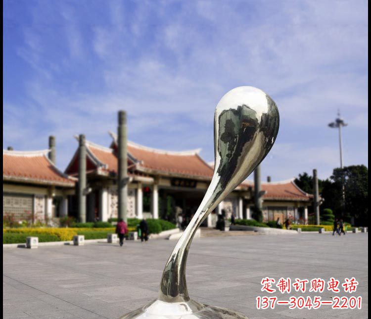 济南广场不锈钢镜面水滴景观雕塑12