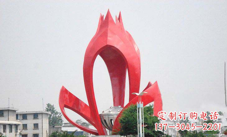 济南广场不锈钢莲花和莲蓬雕塑