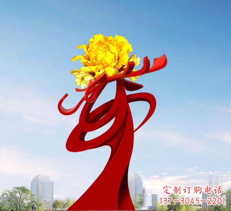 济南广场不锈钢牡丹花开雕塑