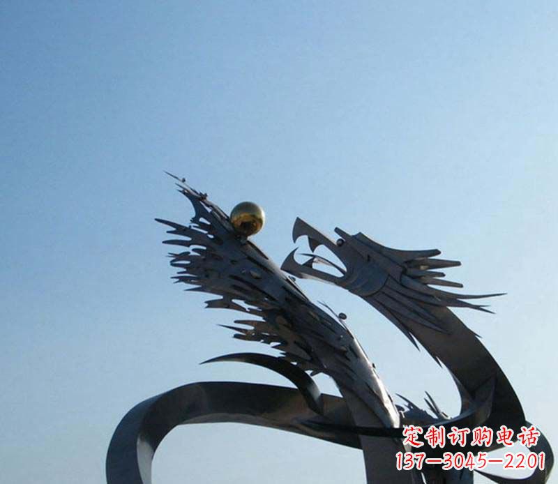 济南中领雕塑-不锈钢龙吞球抽象雕塑