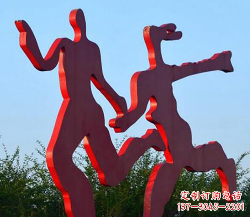 济南中领雕塑-多彩情侣跑步雕塑