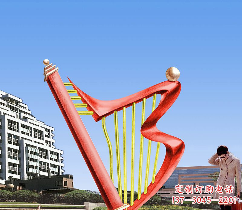 济南广场不锈钢竖琴景观雕塑