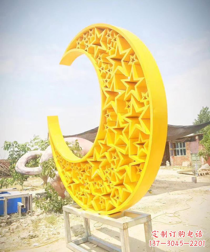济南广场不锈钢五星月亮雕塑