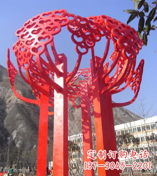济南不锈钢心形树叶大树雕塑,展示爱与生命