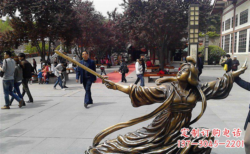 济南广场古代美女舞剑人物铜雕