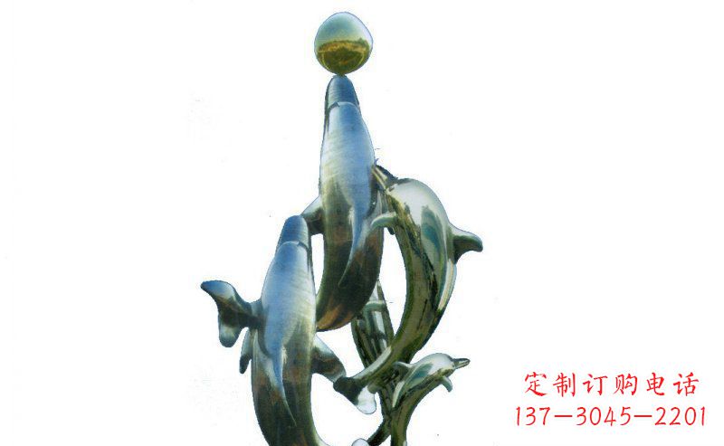 济南广场海豚不锈钢雕塑 (2)