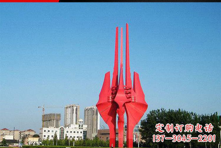 济南中领雕塑红色不锈钢树叶雕塑