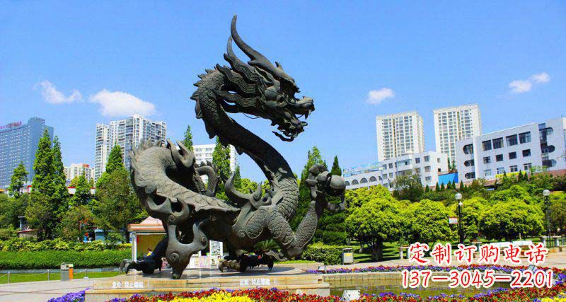 济南精美巨型广场龙戏珠景观铜雕