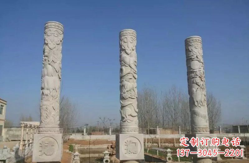 济南十二生肖文化柱石雕,展现传统文化风采