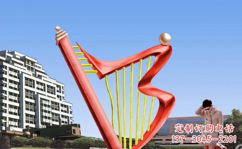 济南中领雕塑精制不锈钢竖琴雕塑