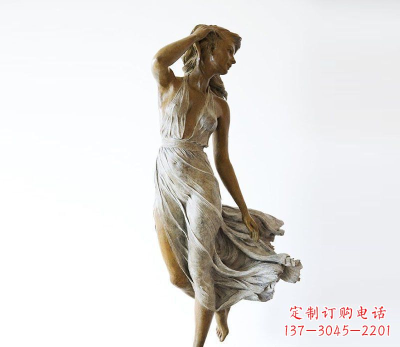 济南广场铜雕西方美女甩头人物雕塑
