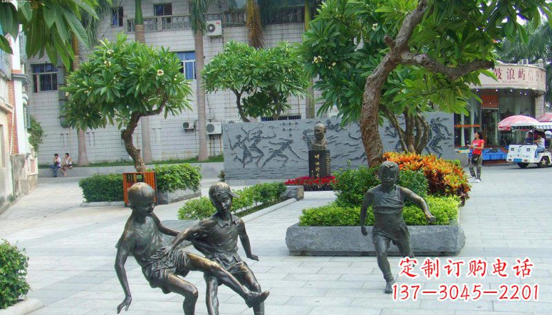 济南匠心细作,精致铜雕足球小孩