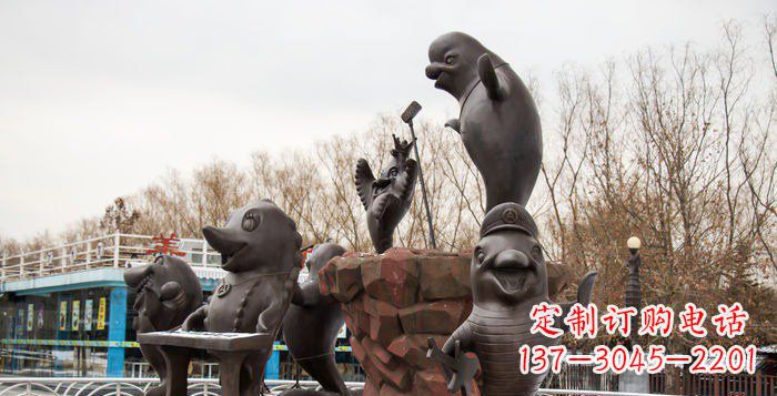 济南海豚卡通动物铜雕