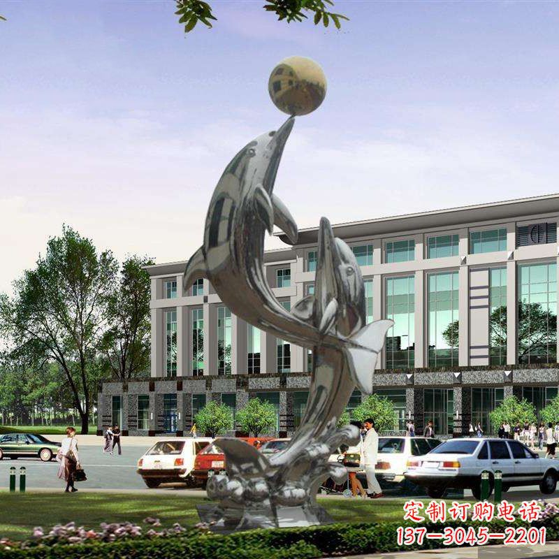 济南海豚戏球不锈钢雕塑