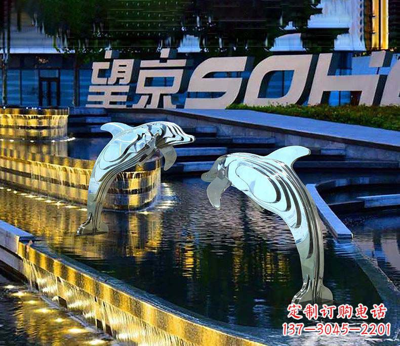 济南海洋之恋不锈钢海豚雕塑