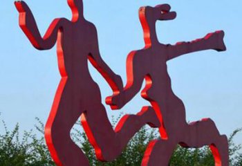 济南中领雕塑-多彩情侣跑步雕塑