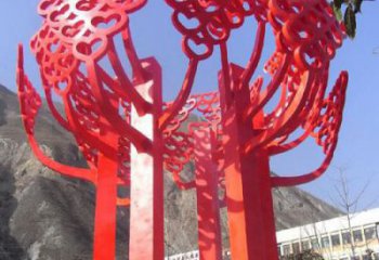 济南不锈钢心形树叶大树雕塑，展示爱与生命