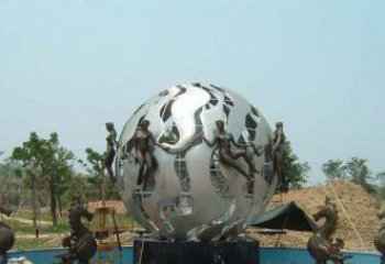 济南高雅大气不锈钢圆球喷泉雕塑