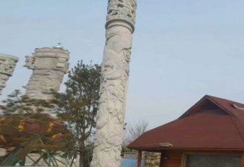 济南迎宾龙柱石雕——大理石景观雕刻精美艺术品