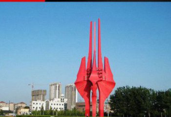 济南中领雕塑红色不锈钢树叶雕塑