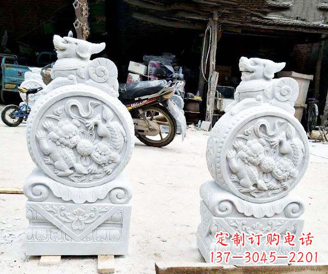 济南汉白玉招财门墩雕塑