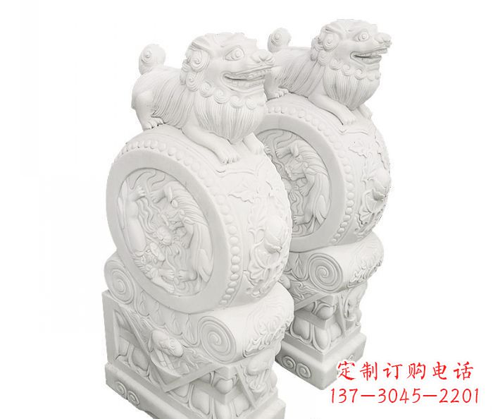 济南汉白玉抱鼓石招财石门墩