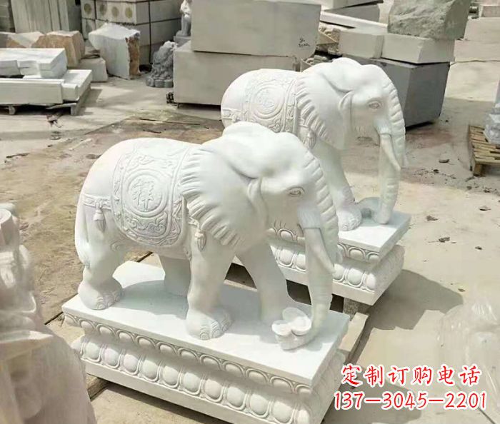 济南汉白玉大象招财动物石雕