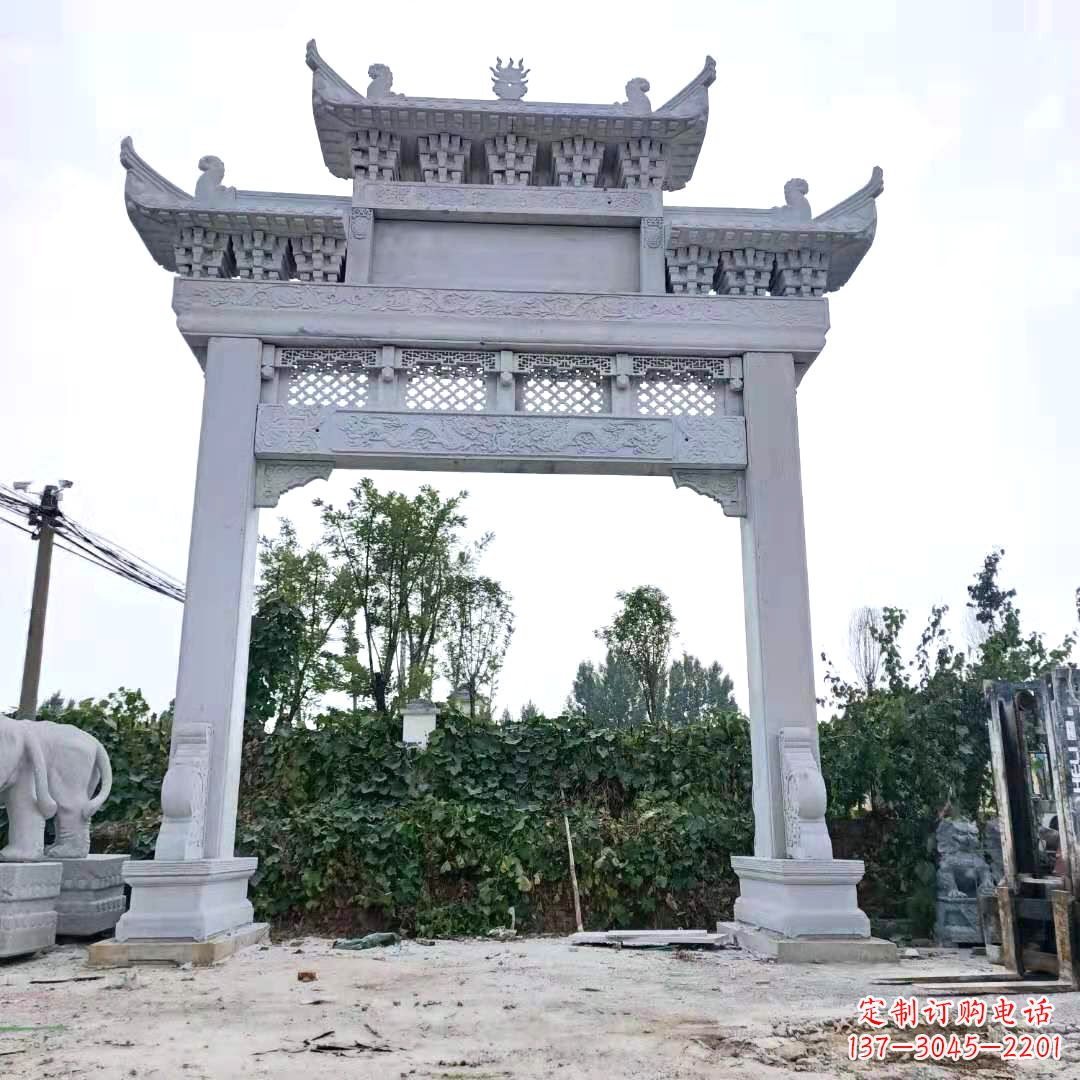 济南汉白玉精致的牌坊雕塑