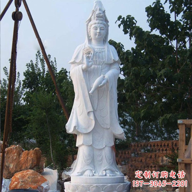 济南汉白玉手工观音石雕