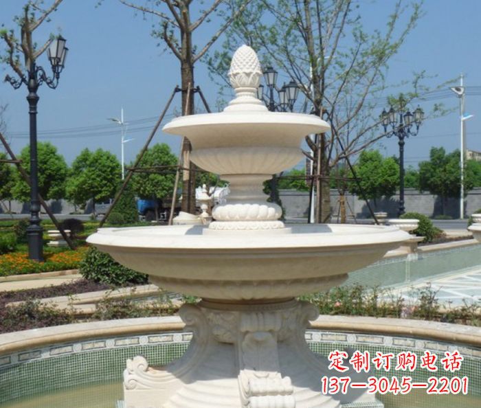 济南全新款白玉多层喷泉雕塑