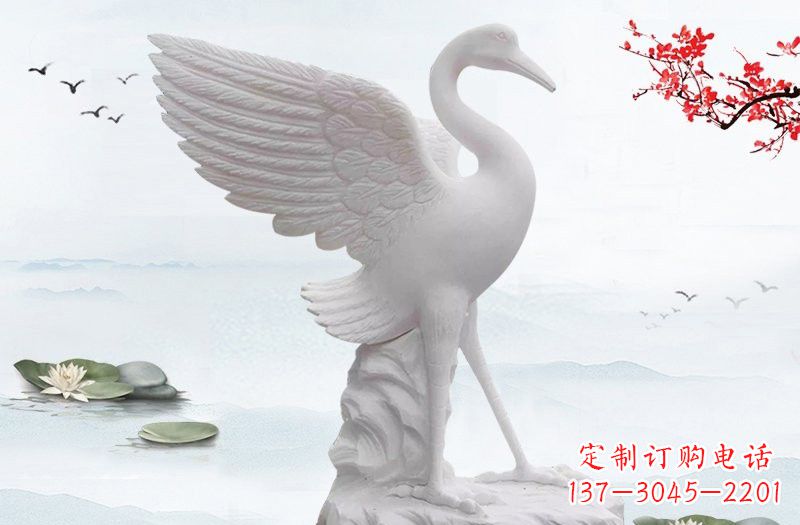 济南开启一段神奇变化之旅——汉白玉仙鹤雕塑