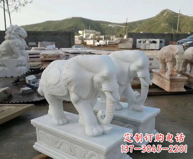 济南汉白玉吉祥如意大象门口石雕 (2)