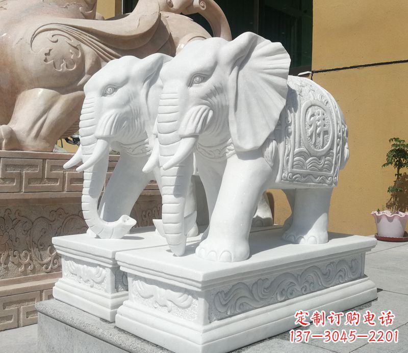 济南汉白玉吉祥如意门口招财大象石雕