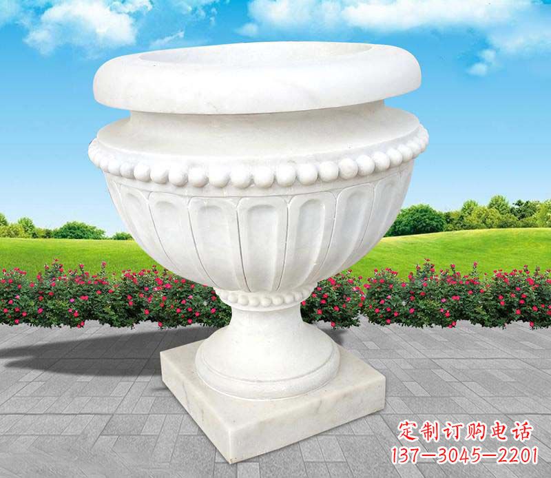 济南精美汉白玉花盆雕塑