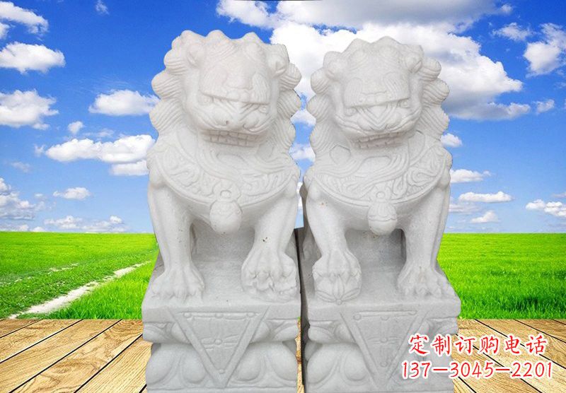 济南汉白玉看门狮子石雕
