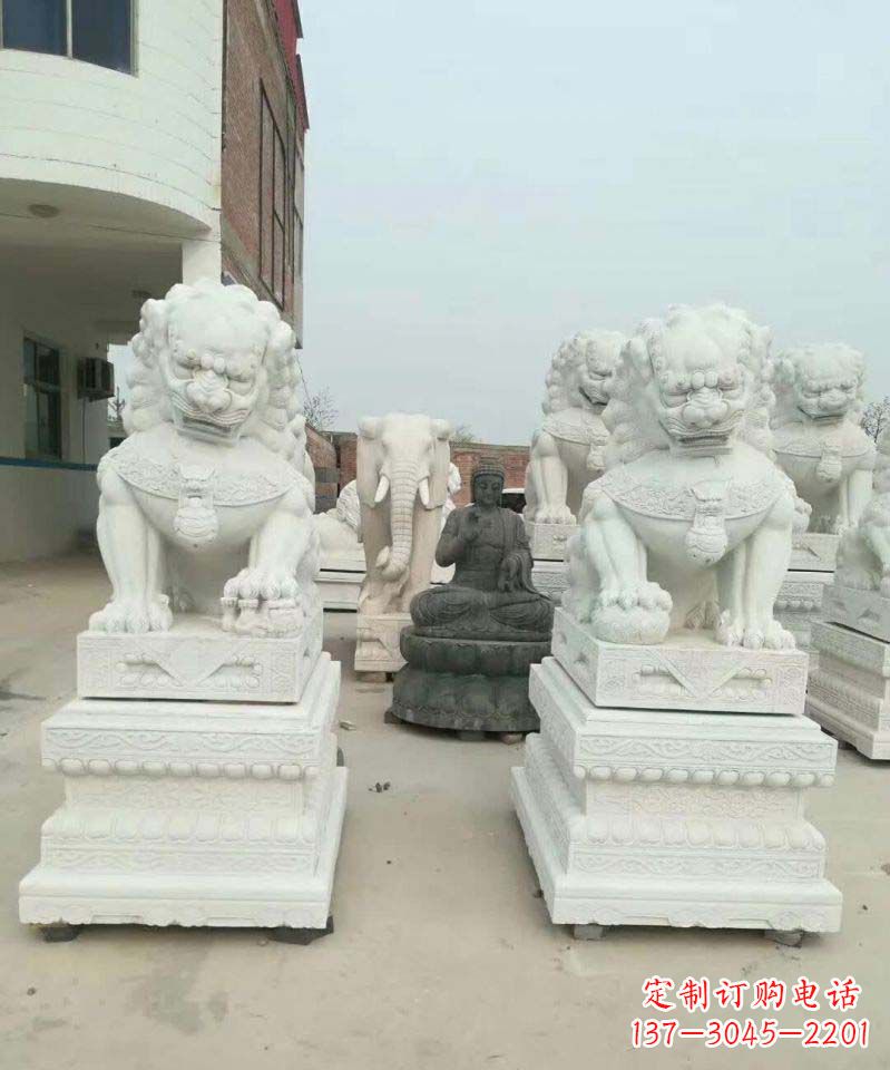 济南汉白玉门口狮子雕塑