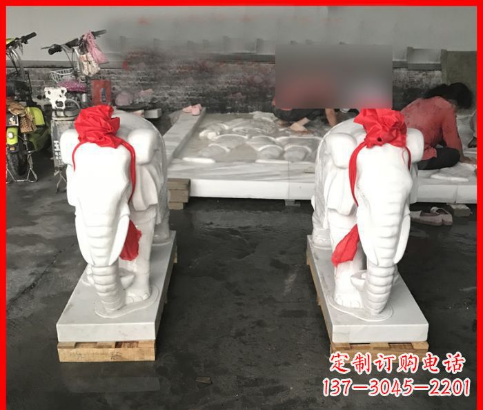 济南汉白玉门口招财小象石雕