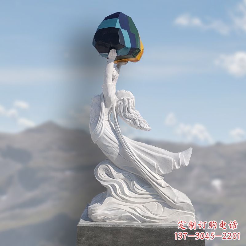 济南领雕塑精美雕刻的女娲补天石雕塑