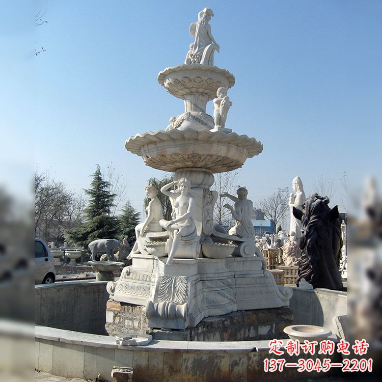 济南精美汉白玉欧式人物喷泉雕塑