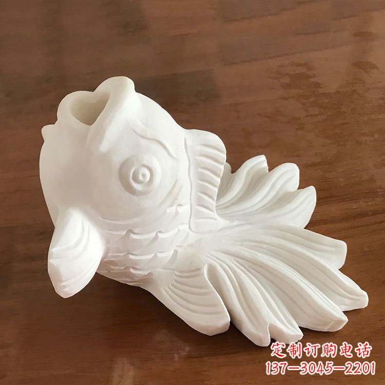 济南精致美观的汉白玉喷水金鱼石雕动物雕塑