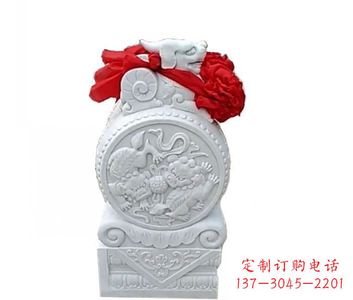 济南汉白玉貔貅抱鼓石招财石门墩