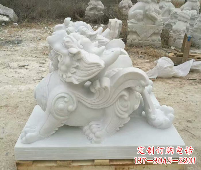 济南汉白玉貔貅门口招财石雕 (2)