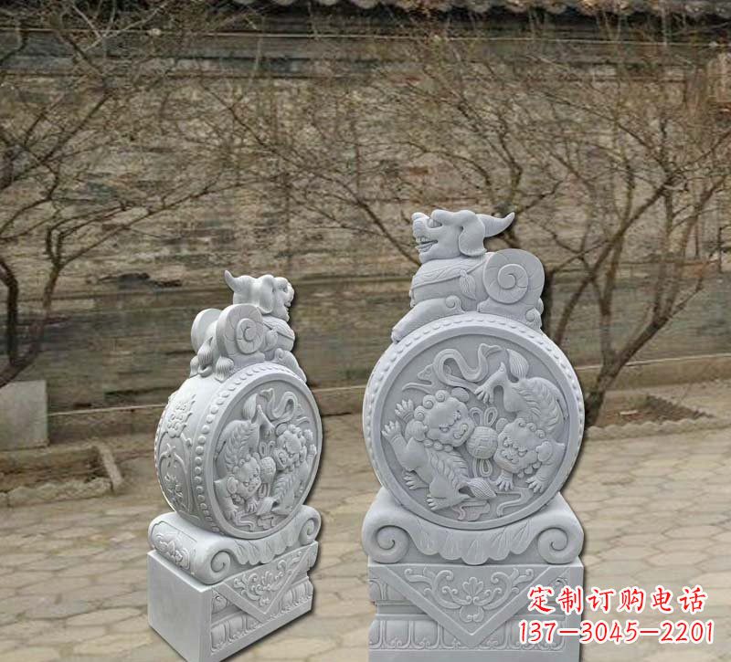 济南汉白玉貔貅门墩
